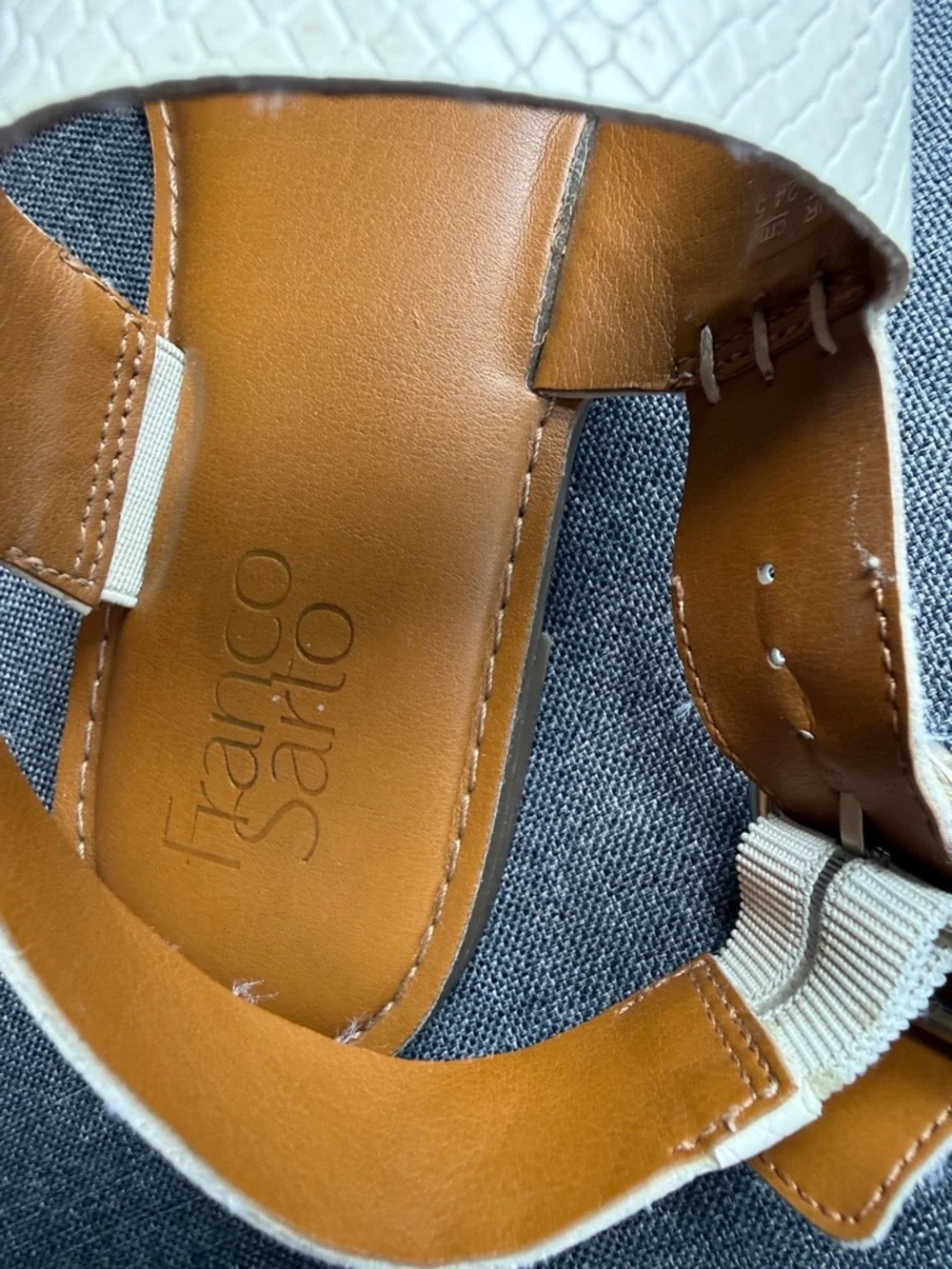 Franco Sarto White Textured Leather Sandals | Ankle Strap | Size 7.5 - Picture 7 of 7